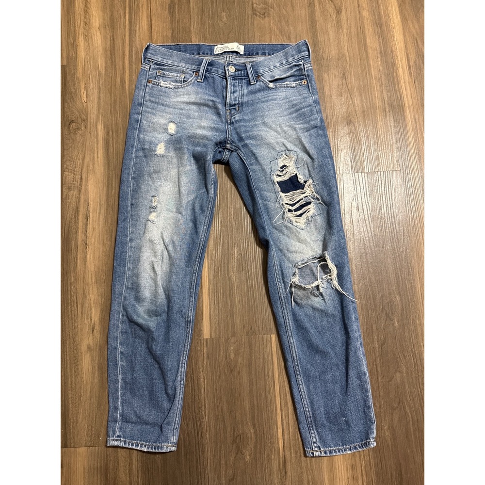 Abercrombie & Fitch Boyfriend Straight‎ Jeans Womens 0R Blue Distressed Ripped